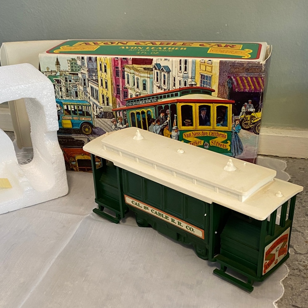 Avon Cable Car Model - Green and Cream in original box - mint condition